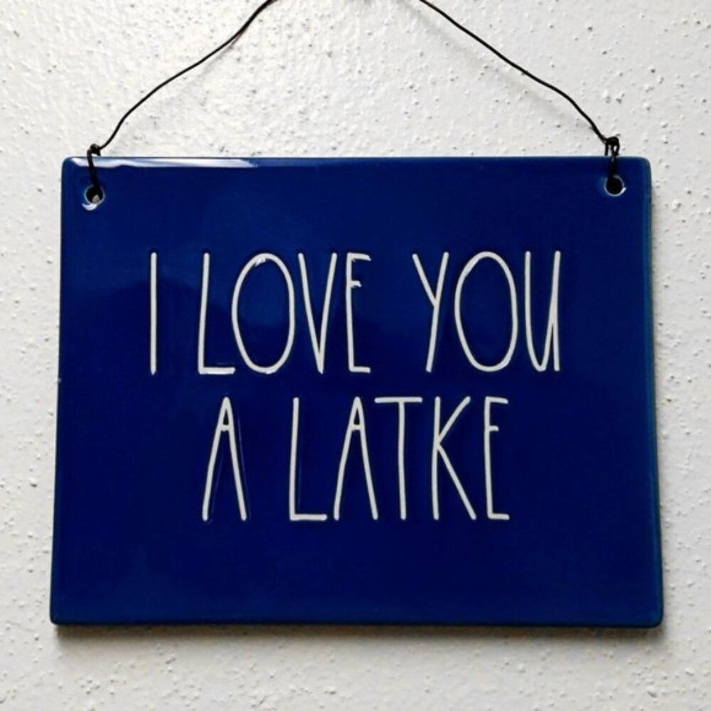 Rae Dunn 'I Love You A Latke' Blue Ceramic Hanging Wall Plaque